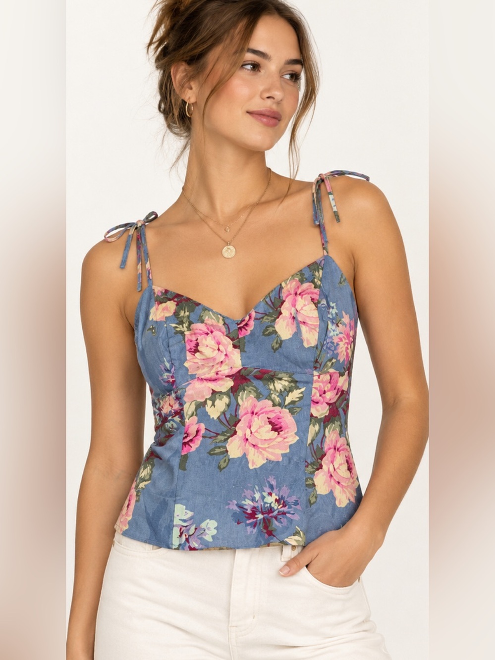 Gap ue Pink Floral Smocked Back Cami Tank Top XS NWT